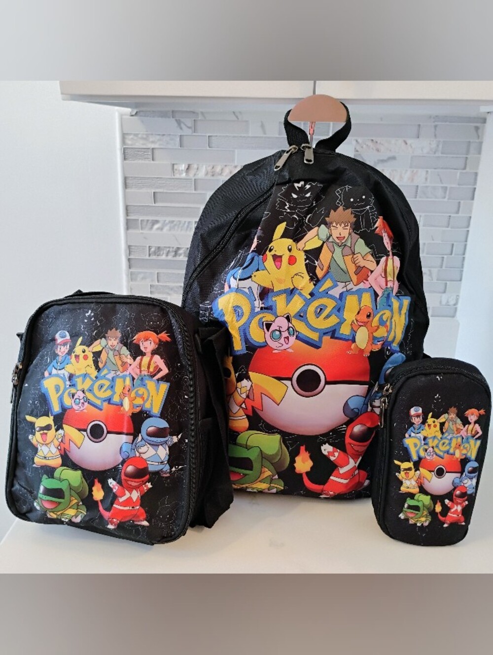 NEW 3FER Pokémon & Trainers Backpack Set w/ Lunch Box, Pencil Case & A BONUS